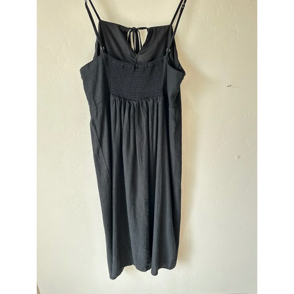Universal Thread Black Linen Blend Halter Midi Dress XL Smocked Back Tie Neck